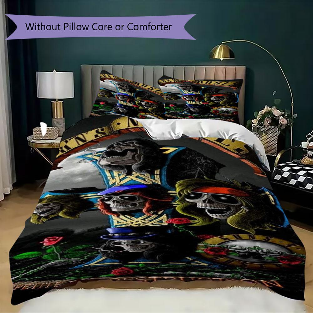 Guns N' Roses Rock Band Prints Bedding, Duvet Cover and Pillowcases, Birthday Gift (1 Duvet Cover + 2 Pillowcases, Pillow Insert Not included)JM001