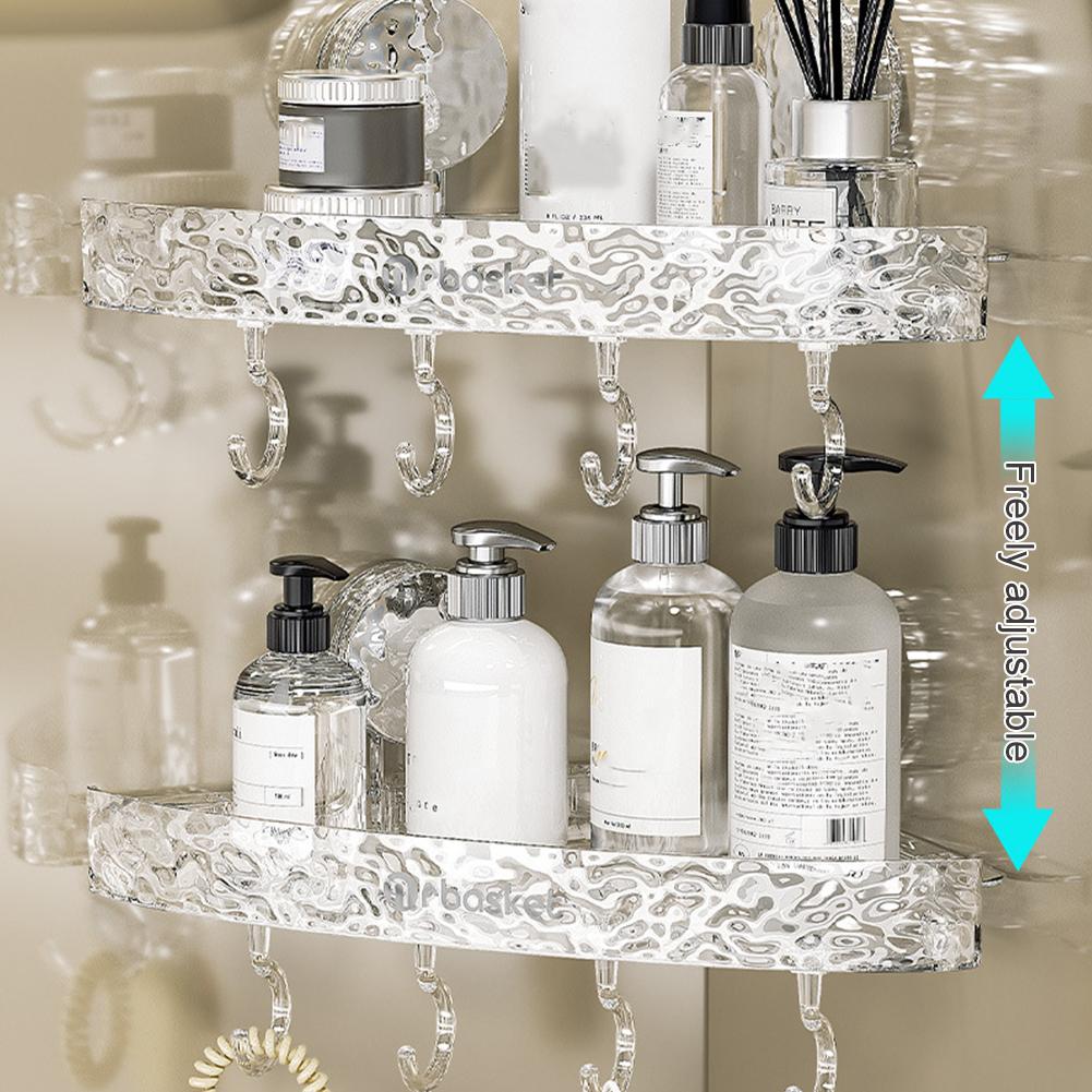 Adhesive Bathroom Shower Organizer with 4 Hooks Detachable Shower Self Bathroom Shower Shelf Storage Basket for Bathroom Storage