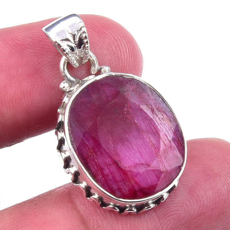 

Red Ruby(Simulated) Gemstone Handmade 925 Sterling Silver Pendant 1.25 j9n25