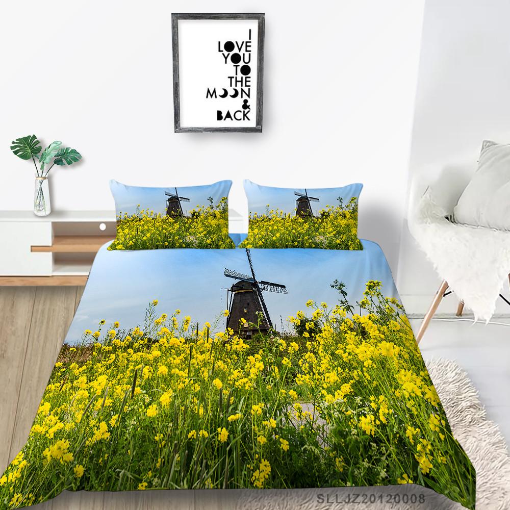 Windmill Duvet Cover Set Farmhouse Style 2/3pcs Bedding Set, Queen/King/Full/Twin Microfiber Quilt Cover for Girls Boys Bedroom