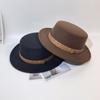 Retro Versatile Belt, Woolen Flat Top Top Hat, Men's and Women's Autumn and Winter British Style Gentleman's Hat, Fashion Temperament, Advanced Sense
