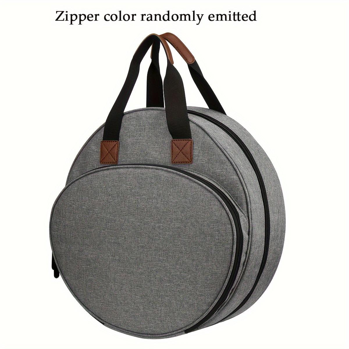 

Embroidery Project Bag - Round Craft Organizer with Zipper, Durable Storage Tote for Cross Stitch Tools & Kits. темно-сірий