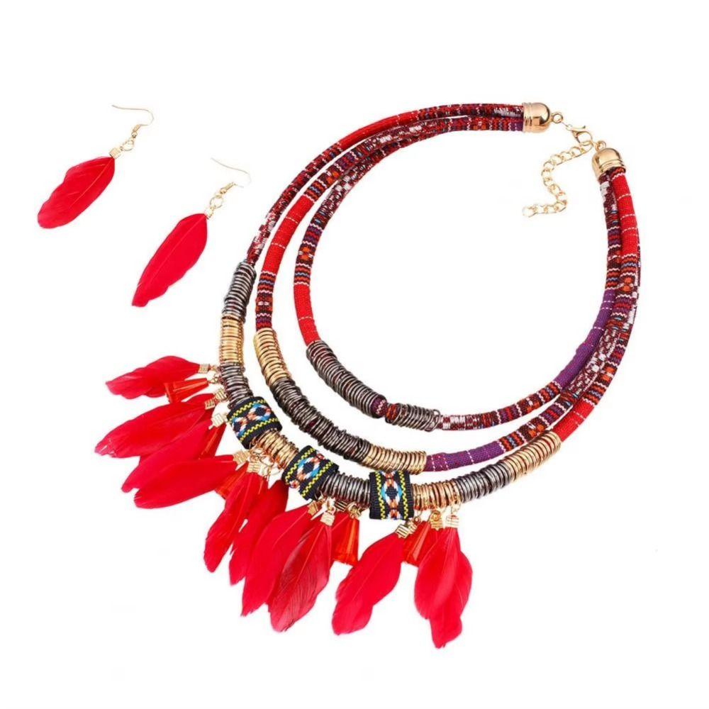 Vintage Feather Tassel Necklace Multilayer Ethnic Jewelry Set Bohemian Necklace  Dating Accessories