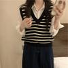 Damen V-Ausschnitt Gestreifte Strickweste Frühher Herbst Weicher Lässiger Stil Pullover