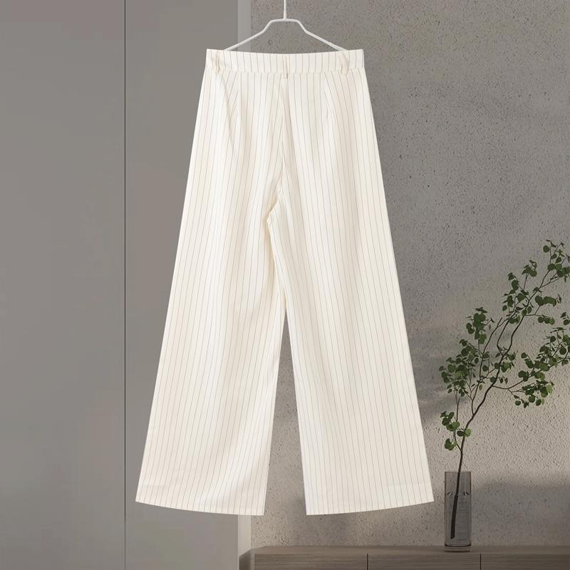 Fashion Women's Stripe Vest Trouser Suits Sleeveless Turn-Down Collar Lady Set 2025 Spring Summer Casual 2 Pieces Set Women