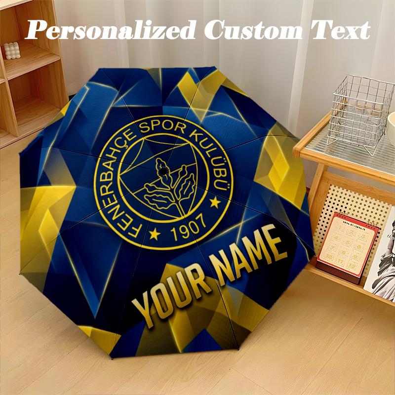 8 Rib Auto Folding Umbrella Fenerbahçe FC Print Custom Name Text Portable Rain Gear