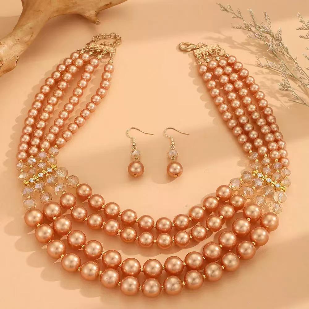 Модный этнический жемчужный набор украшений: ожерелье и серьги кофейный