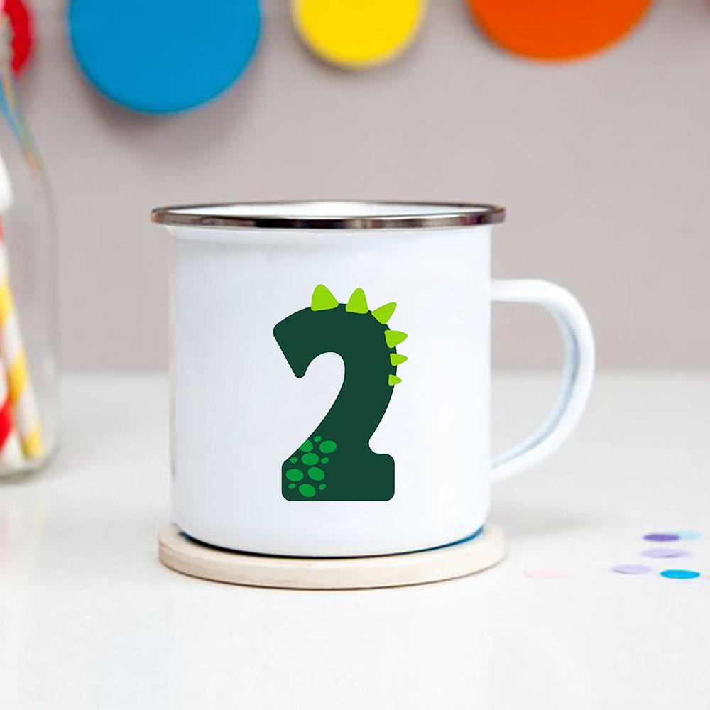 Number 1-9 Boys Dinosaur Enamel Mugs Creative Cartoon Animal Kids Dessert Juice Cola Cups Kindergarten Baby Child Birthday Gifts
