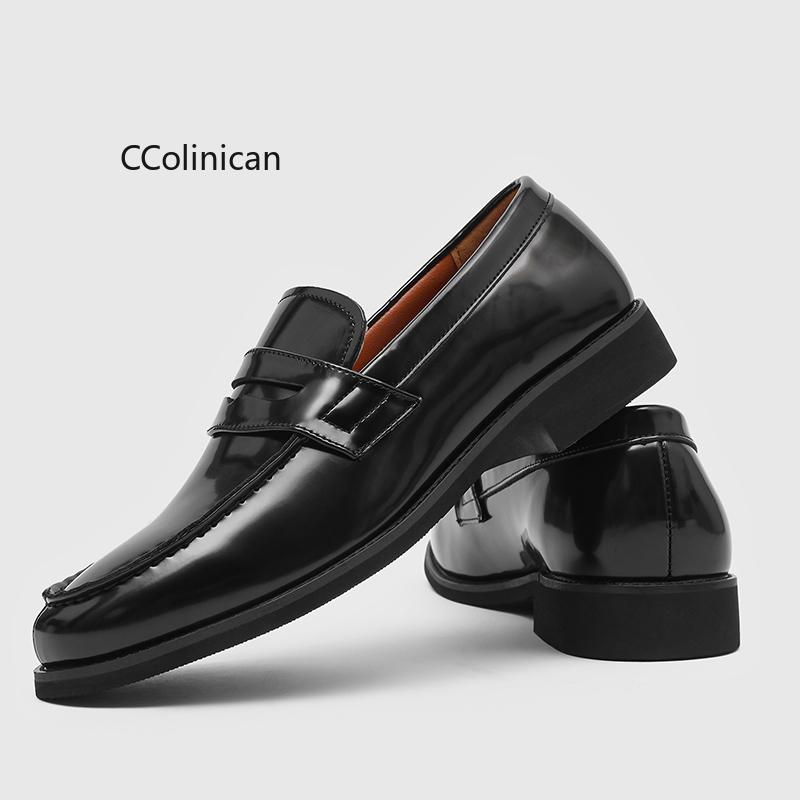 Hot Luxury Slip On Dress Shoes Men Genuine Leather Italian Loafer Shoes For Men Black Patent Leather Formal Oxford Men Wedding