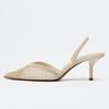 Fashion Mesh Woven Design Thin High Heels Women Sexy Pointed Toe Breathable Back Strap Heeled Sandals Elegant Beige Party Dress Shoes