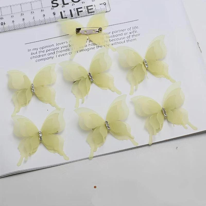 6 Colors 3D Tulle Butterfly Brooch Pins 10Pcs Rhinestone Organza Lapel Pins for Women Fashion Daily Wear Accessory