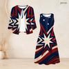 Women Plus Size Two Piece Outfit Three Quarter Sleeve Cardigan Sleeveless Star Stripe Printed White Long Dress