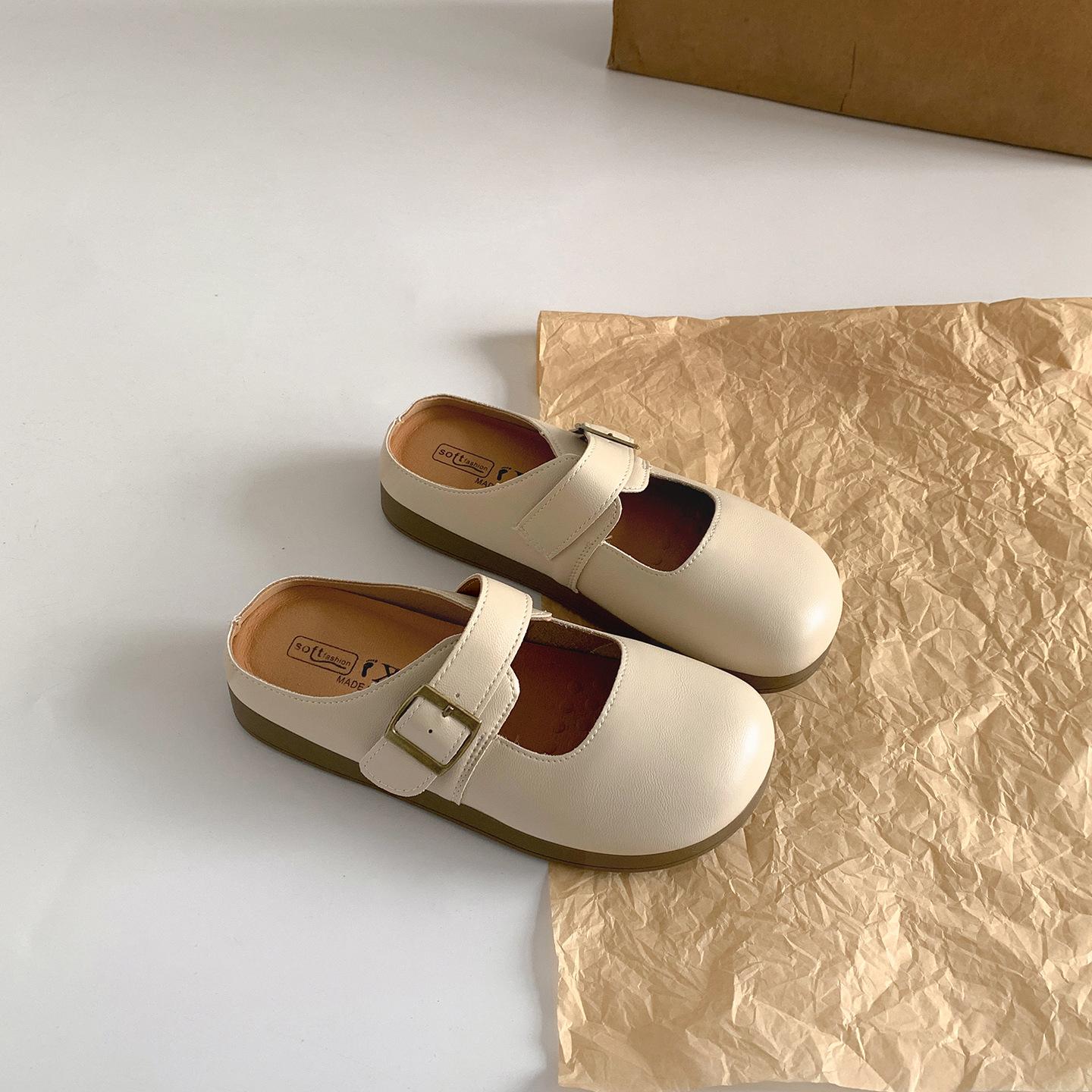 

White retro bag head inner height-increasing slippers women s summer outer wear 2025 new non-slip light mouth French cool slippers 35 бежевий