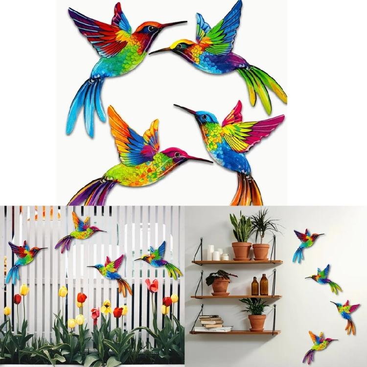 4Pieces Seasonal Wooden Hummingbirds Wall Sculpture Hanging Decors Home Office Decoration With Intricate Carving Detail