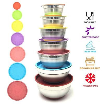 Ciotola da Insalata Colorata in Acciaio Inossidabile 304 con Coperchio Fondo Antiscivolo in Silicone Set di Ciotole da Cucina per Mescolare le Uova per Cucinare e Cuocere al Forno
