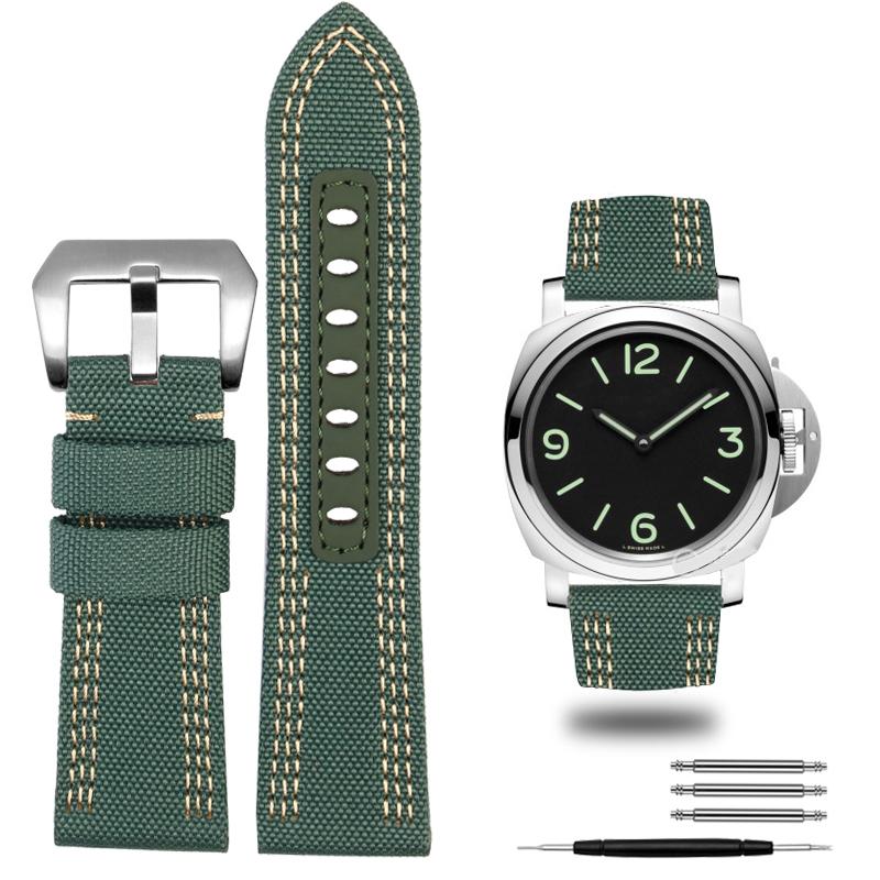 24mm 26mm Nylon Canvas Leather Watch Strap for Panerai 00984 985 Luminor Accessories Bracelet Black Blue Watch Strap Free Tools 24mm