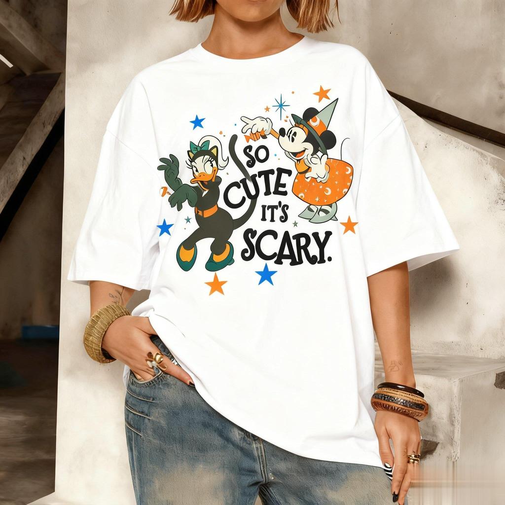 Disney Daisy Print Cotton Tshirt Men Women Summer Casual Graphic Tee Cartoon Halloween Short Sleeves Oversized Casual Y2k Tops