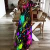 Women Plus Size V Neck Short Sleeve Black Golden Printed Straight Maxi Dress