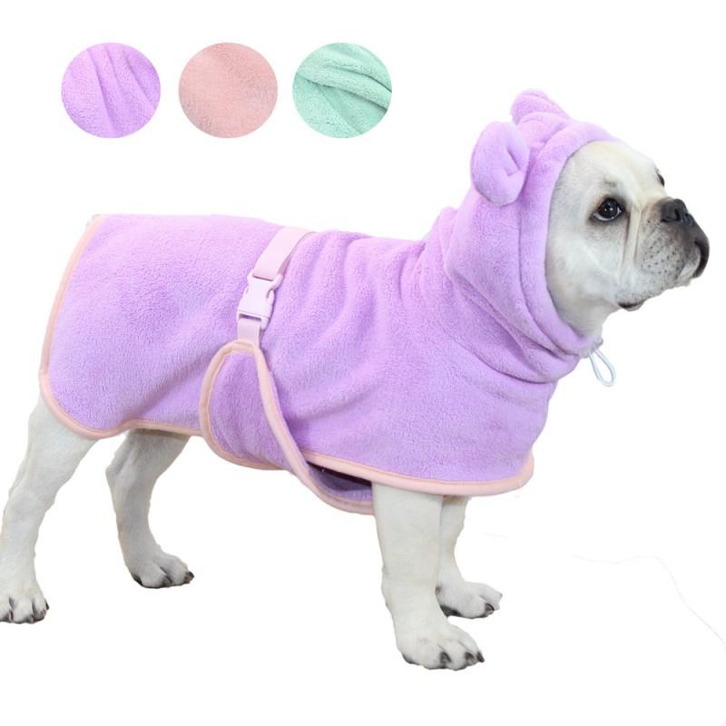 Pet Bath Robe Absorbent Quick Dry Coral Fleece Dog Cat Towel Coat With Bunny Ears Small Medium Large Breeds