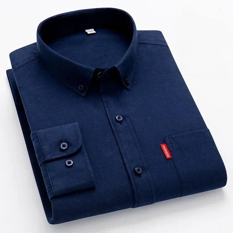 5XL 4XL Oxford 100% Pure Cotton Men's Solid Color Long Sleeve Shirt Casual Formal Large Size Blue White Shirt Men's Long Sleeve