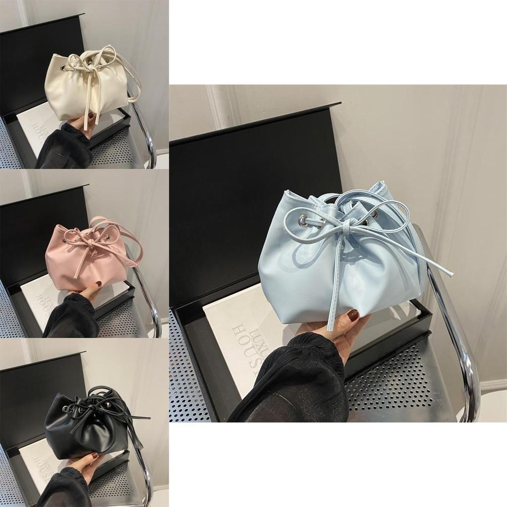 Stylish 2024 Women's Pu Leather Bucket Bag Trendy Single Shoulder Handbag With Bow