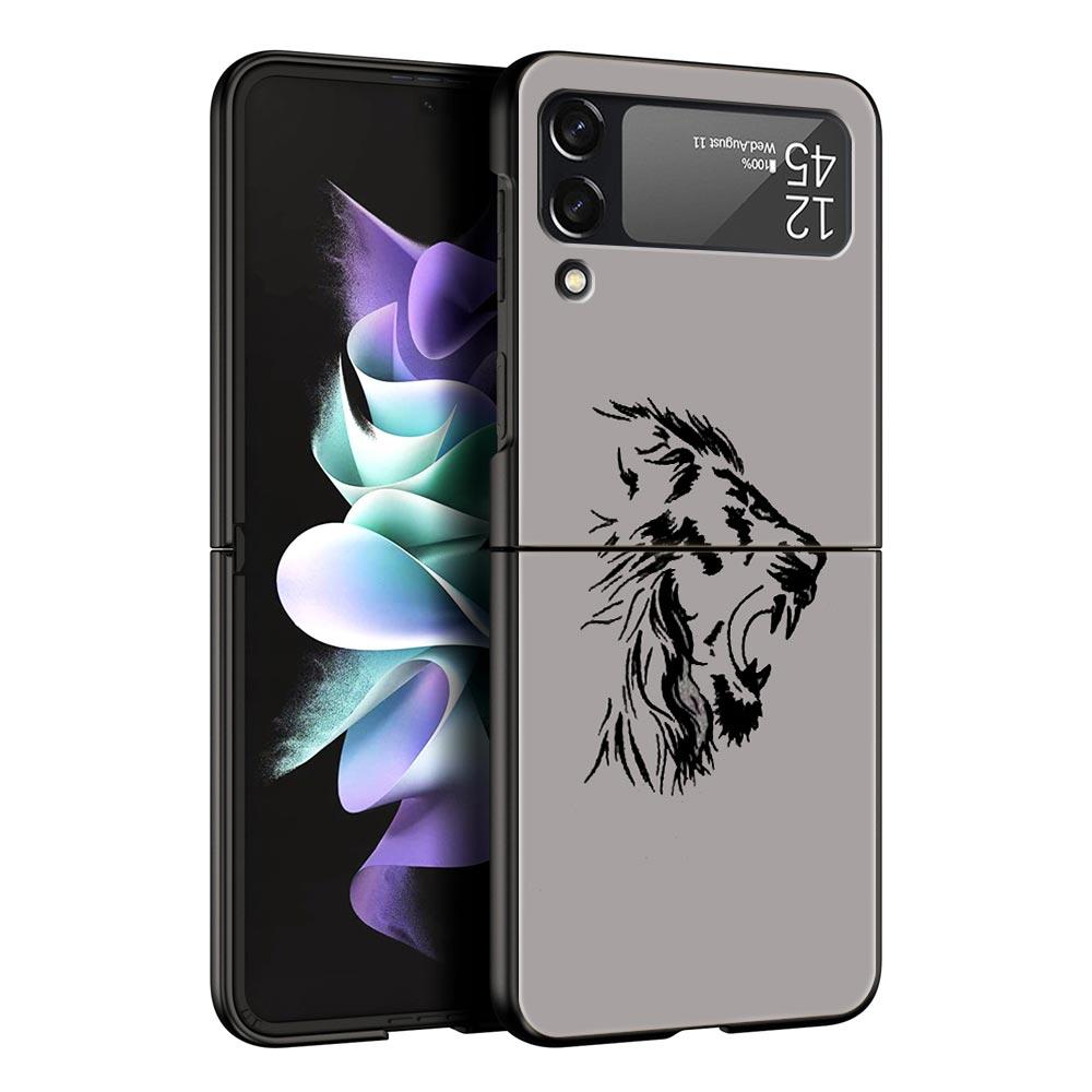 Concise Lion Pattern Phone Case For Samsung Galaxy Z Flip3 Flip4 Flip5 Case Shell For Z Flip 3 4 5 6 7 Hard Folding Cover