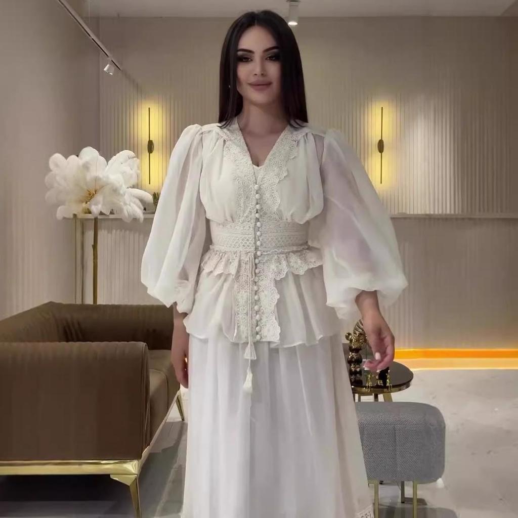 2024 Summer European & American Women's Solid Ruffle Top & Elegant Midi Skirt Set