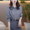 Elegant Age-Defying Striped Long-Sleeve Shirt for Women - Versatile Slimming Top for Spring & Autumn