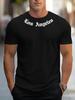 New Men's Summer Loose Size 100% cotton Los Angeles Print slim-fit casual sports crew neck short sleeve T-shirt top