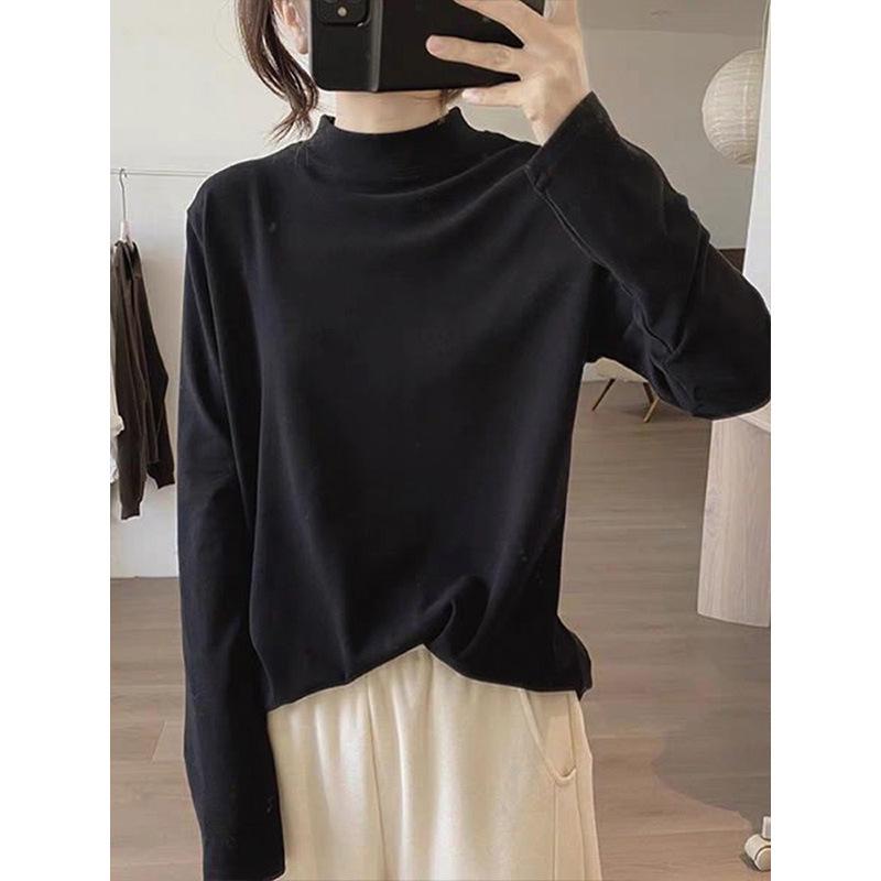 Women's Slimming High Neck Apricot Thermal Fleece Long Sleeve Casual Top - 2026 Autumn/Winter Collection