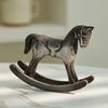 Yousheng Wooden Rocking Horse Figurine Vintage Wood Carving Pony Statue Sculpture Home Office Desktop Decoration Ornament