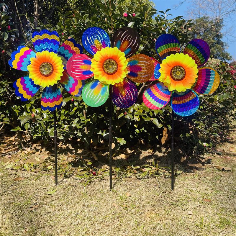1Pcs Outdoor Kid Toy Sequin Flower Shaped Laser Handheld Windmill Home Garden Decoration Wind Spinner Whirligig Yard Decor