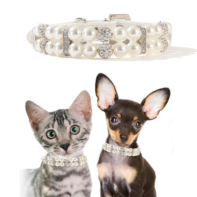 Pearl Pet Collar Artificial Pearls Rhinestone Dog Collar For Cat Necklace Wedding Party