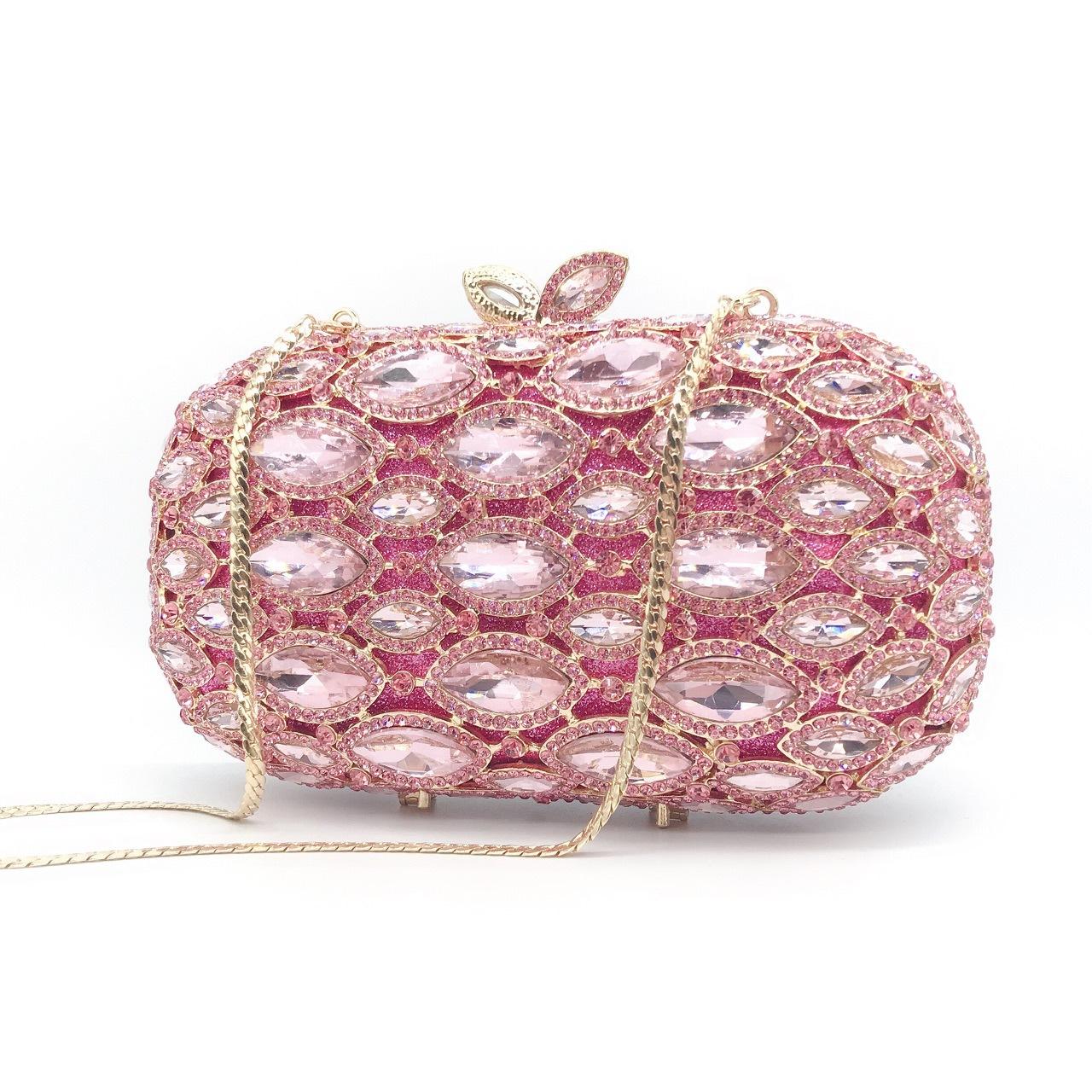 

Metal Diamond Dinner Bag Banquet Dress Full Diamond Handheld Fashion Women s Bag розовый