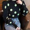 Autumn Polka Dot Puff Sleeve Knit Sweater - Slim, Versatile, Round Neck Style