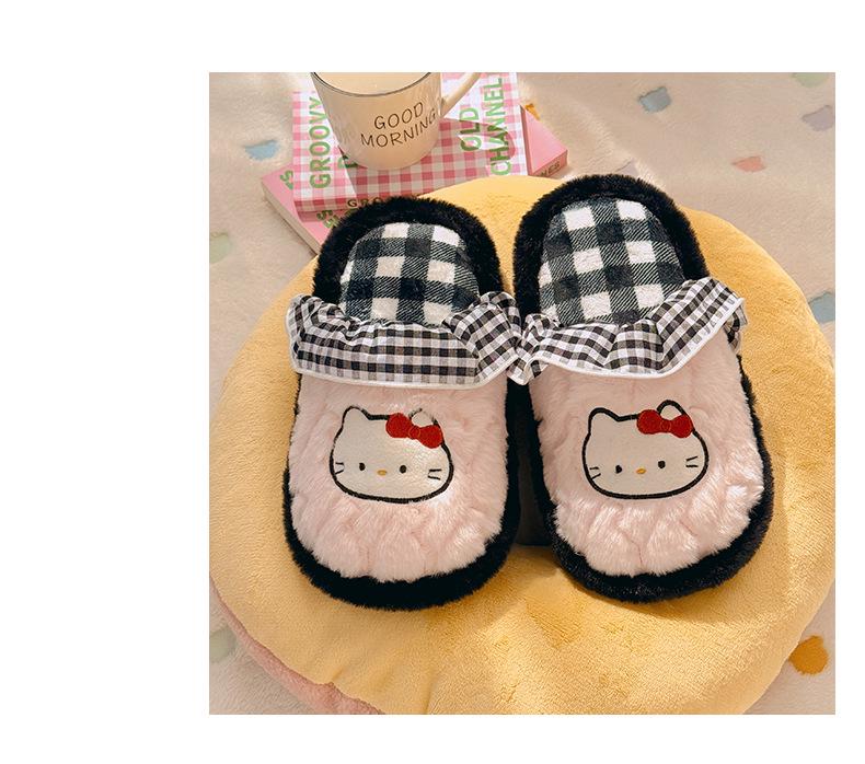 Cute Kitty Bow Slippers: Women's Non-Slip Comfortable Cotton Indoor Shoes for Autumn and Winter