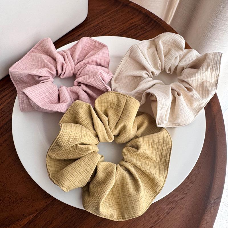 1PC Solid Color Cream Colored Fabric Colon Headband Simple and Fresh Plaid Rubber Band Hair Ties for Woman Hair Accessroies