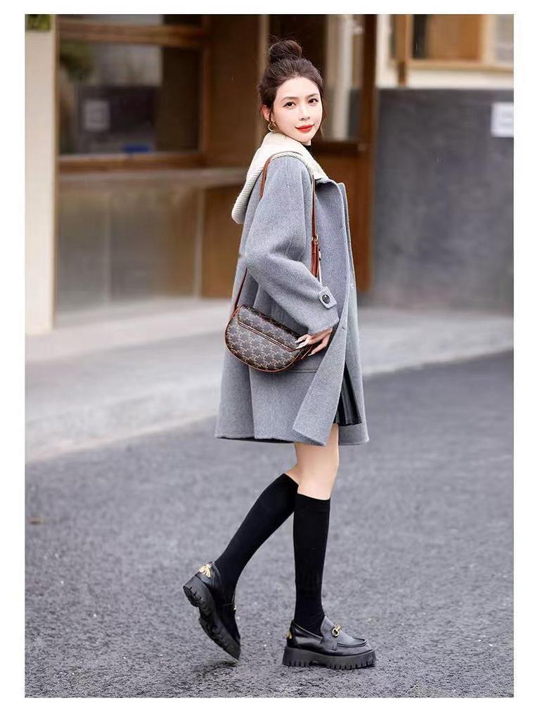 Damen Plus Size Wollmantel mit Kapuze - Mittellang, Lockerer Schnitt, Hochwertiger Casual für Herbst und Winter