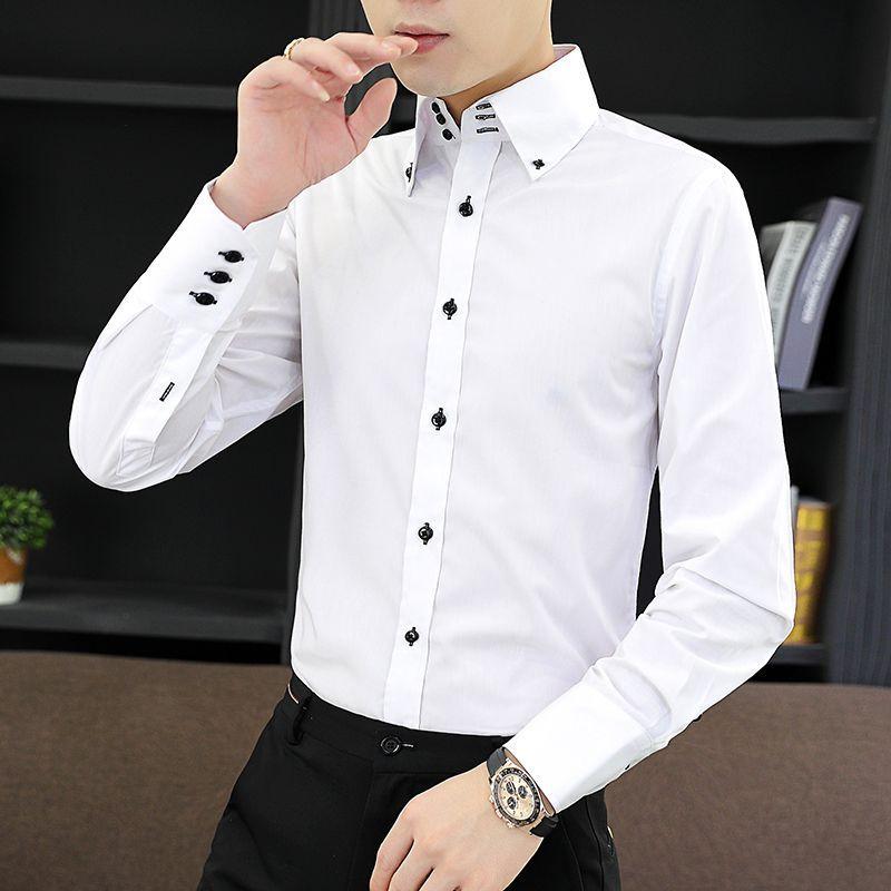 Spring Autumn Men's Executive Shirt Korean Fit, Permanent Press Formal Office Wear, Breathable Thin Long Sleeve Business Casual