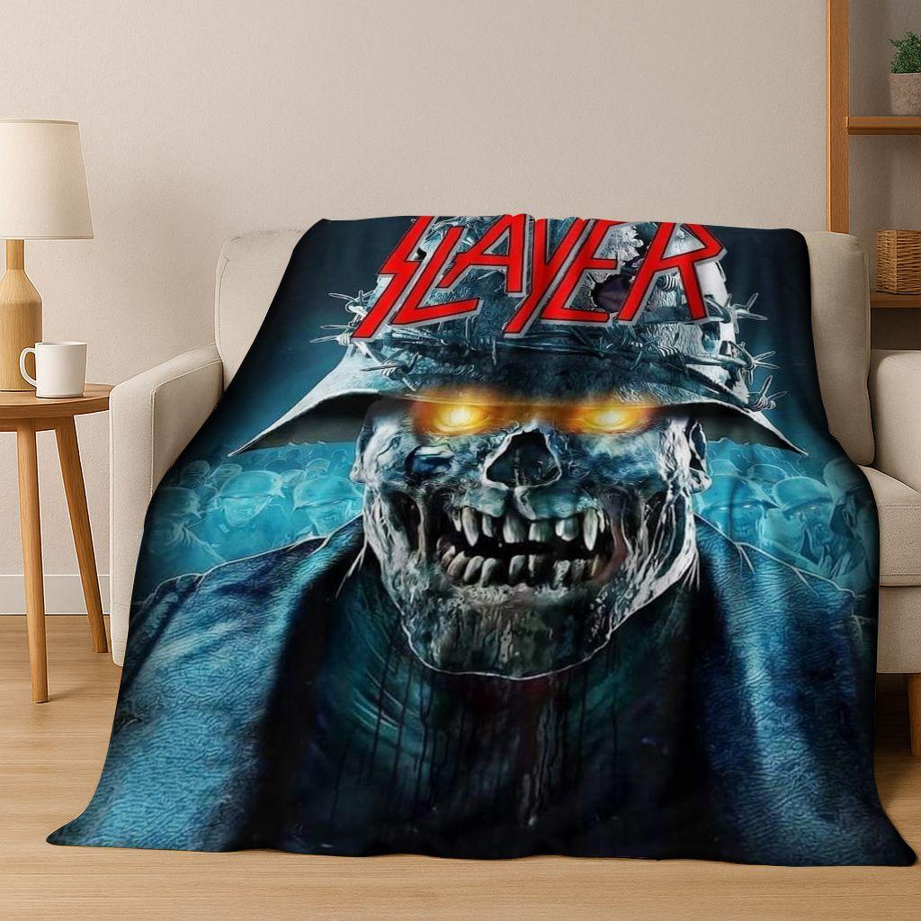 2026 Slayer Heavy Metal Rock Band Skull Art Flannel Blanket,Cozy Soft Throw Blanket for Home Bedroom Bed Sofa Picnic Cover Gift