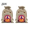 Lightweight Candy Carriers 2Pcs Halloween Pumpkin Drawstring Bags for Treats, Retro Burlap Pattern Party Favors Trick or Treat Bags, Portable