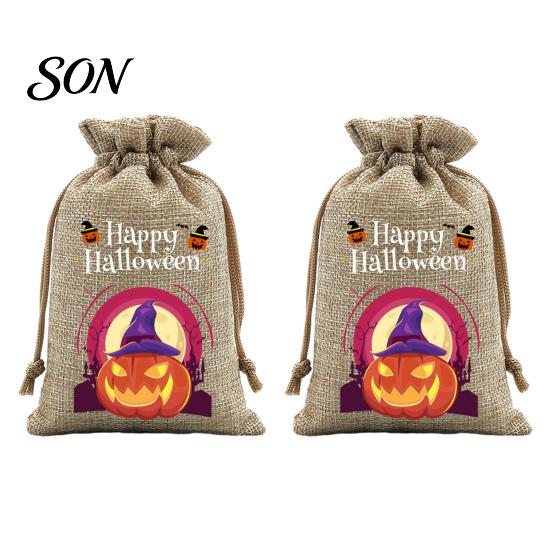 Lightweight Candy Carriers 2Pcs Halloween Pumpkin Drawstring Bags for Treats, Retro Burlap Pattern Party Favors Trick or Treat Bags, Portable