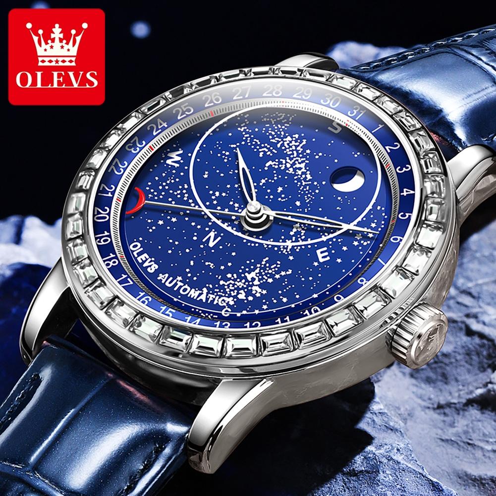 OLEVS 9923 Mens Watch Casual Fashion Luxury Original Mechanical Watch Leather Strap Luminous Watches For Man High Quality Reloj