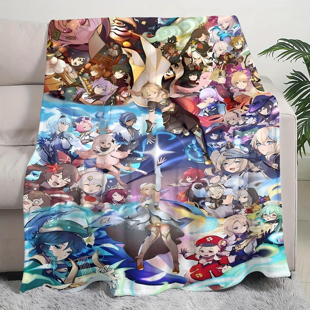 Anime Character Blanket - Soft Cozy Throw with Colorful Fantasy Design, Perfect for Bedroom Decor, Unique Gift for Manga Fans