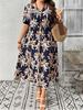 Elegant Plus Size Summer Dress - Women's Round Neck Print Short Sleeve Fashion 2026
