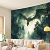 Dragon Tapestry, Majestic Dragon Flying Over Misty Forest, Fantasy Mythology Wall Art for Living Room Bedroom Decor
