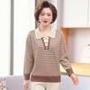 2025 Frühling/Herbst Modischer gestreifter Strickpullover für Frauen mittleren Alters und ältere Frauen mit Reverskragen
