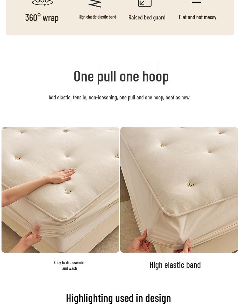 Washed Cotton Quilted Fitted Sheet - Solid Color, Full Wrap, Protective Cover for Home & Dormitory