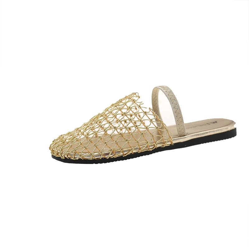 Fashion 2025 Summer New Women's Slippers Sandals Party Shoes for Women Fashion Strange Style Square Toe Shallow Band Weaving Slip-On