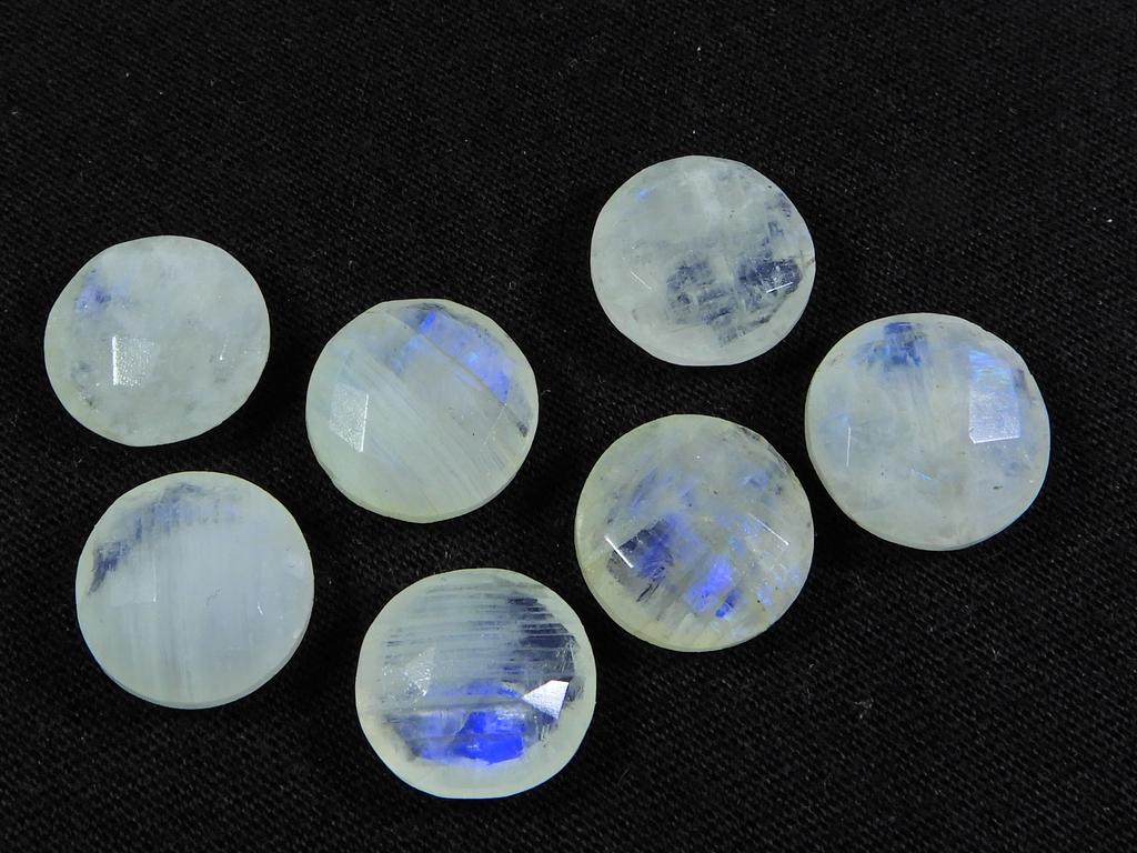 12X12 MM Natural Rainbow Moonstone Checker Cut Round Loose Gemstone 7Pcs Lot RML-853